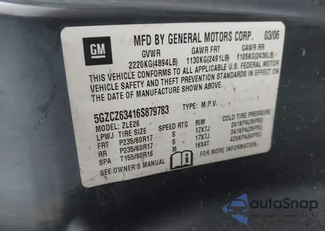 2006 Saturn Vue V6 z USA, uszkodzony, nr VIN 5GZCZ63416S879783